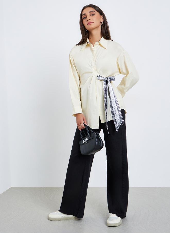 Styli Women Yellow Long Sleeve Shirt with Scarf Detail - Image 1